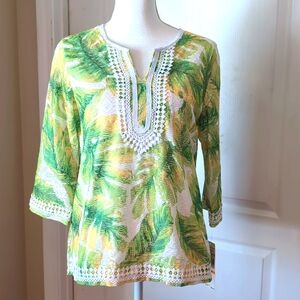 Alfred Dunner Bahama Bays Palm Leaf Top. Semi-Sheer. Size Petite Small. NEW